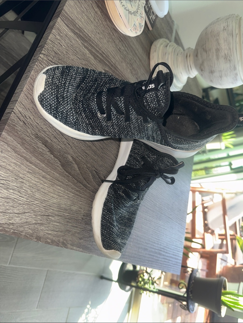 adidas Black and White Knit Running Shoes
